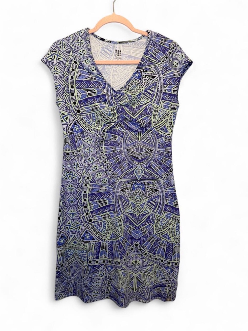 Title Nine Diamalete Geometric Print V Neck Cap Sleeve Dress Small Athleisure